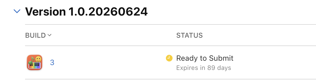 App Store Connect — macOS version 1.0.20260624 build 3 Ready to Submit