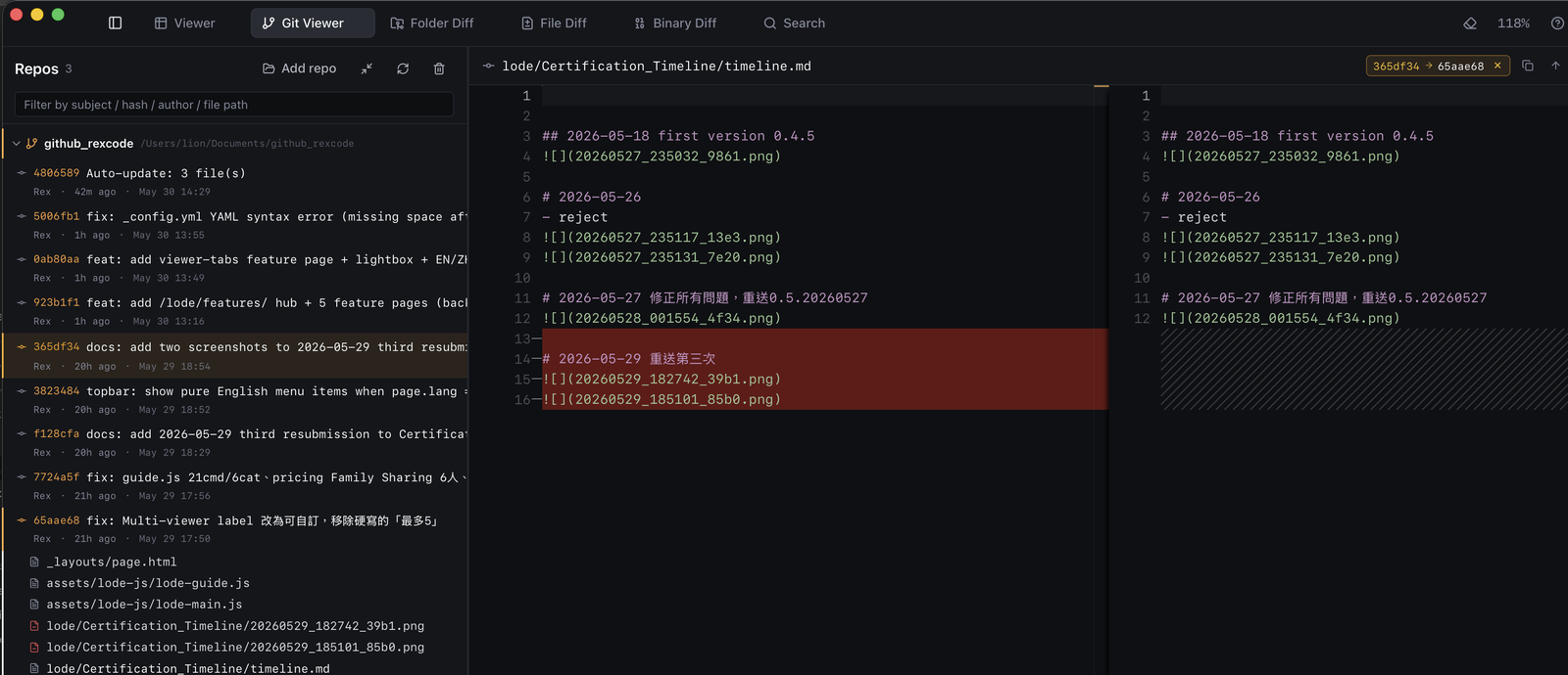 Commit range diff in Monaco