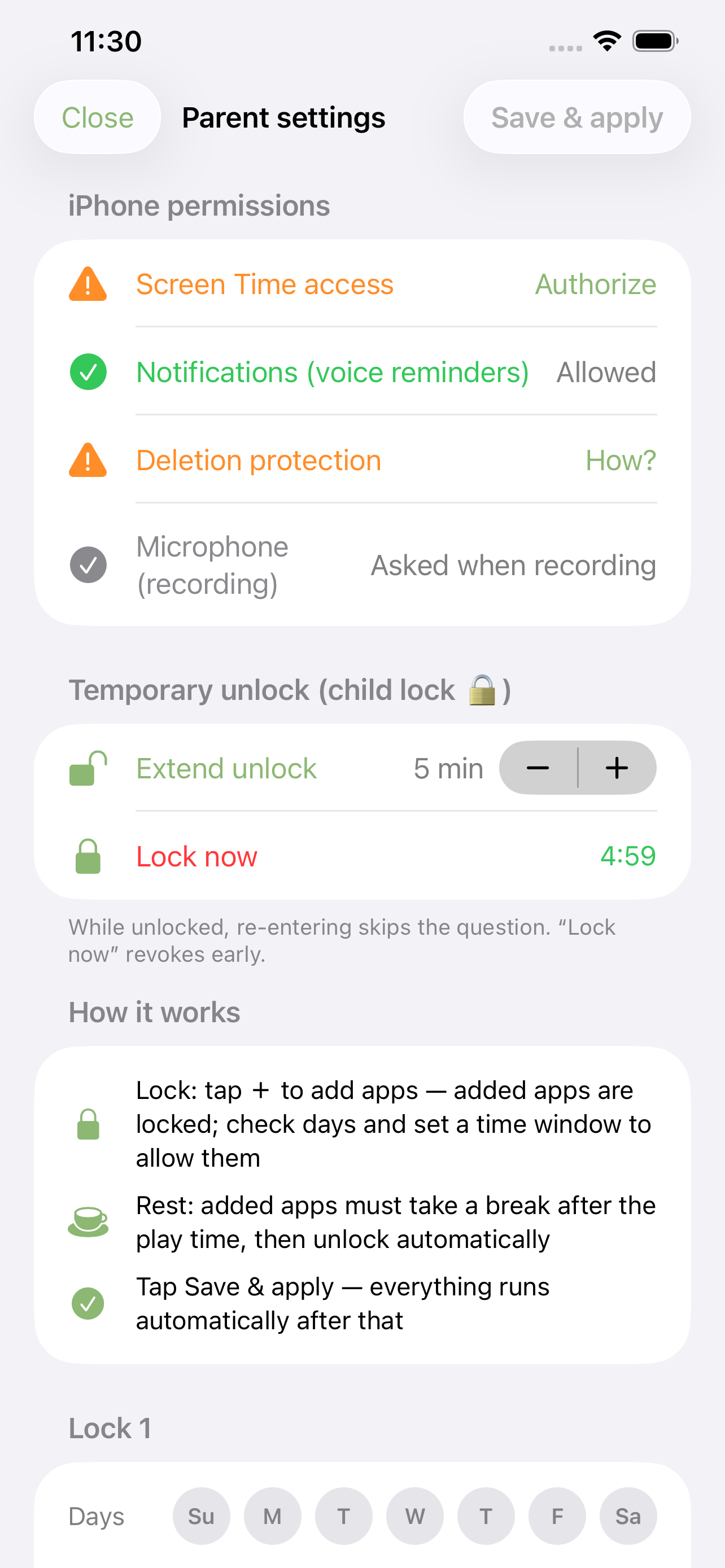 權限清單與臨時解鎖 Permissions and temporary unlock