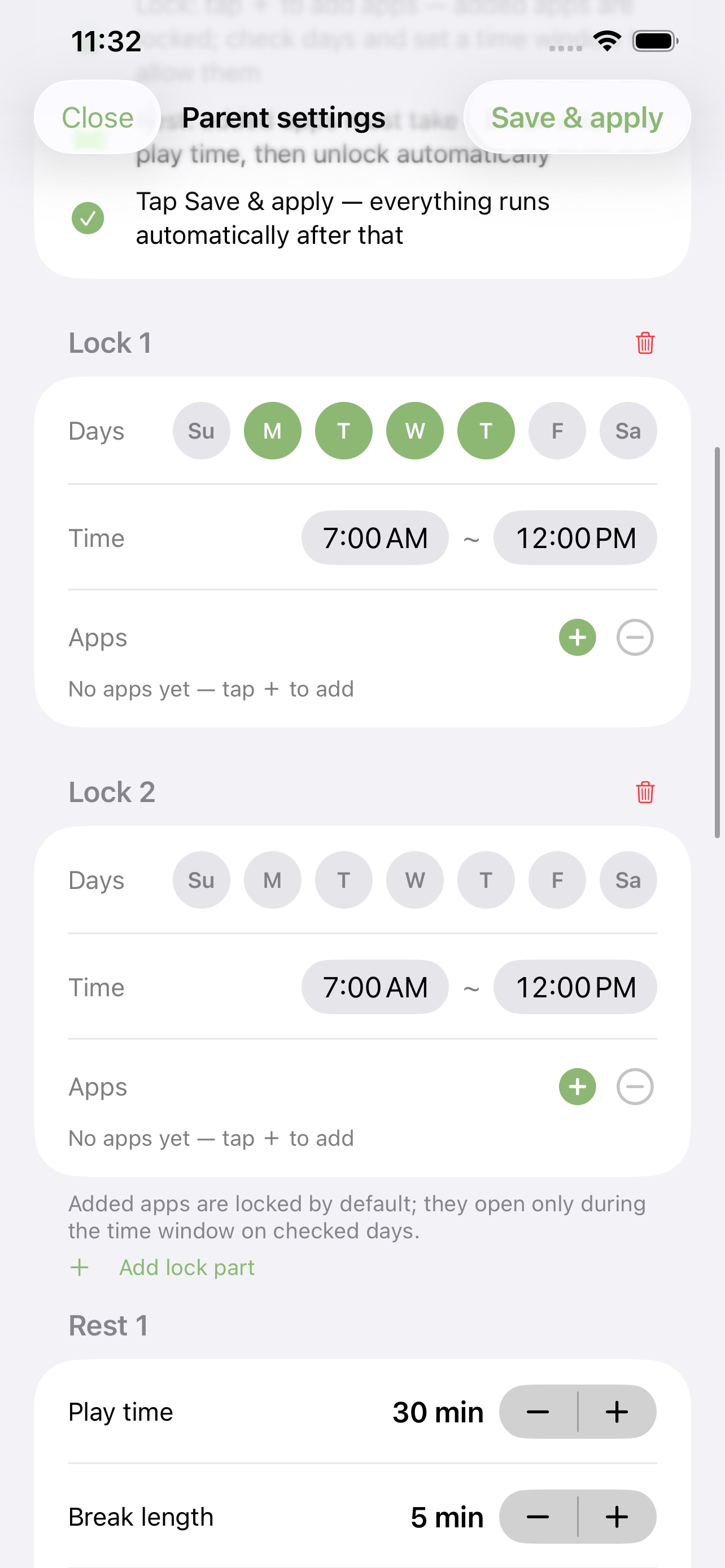 Lock 時段與 Rest 循環設定 Lock windows and rest cycle