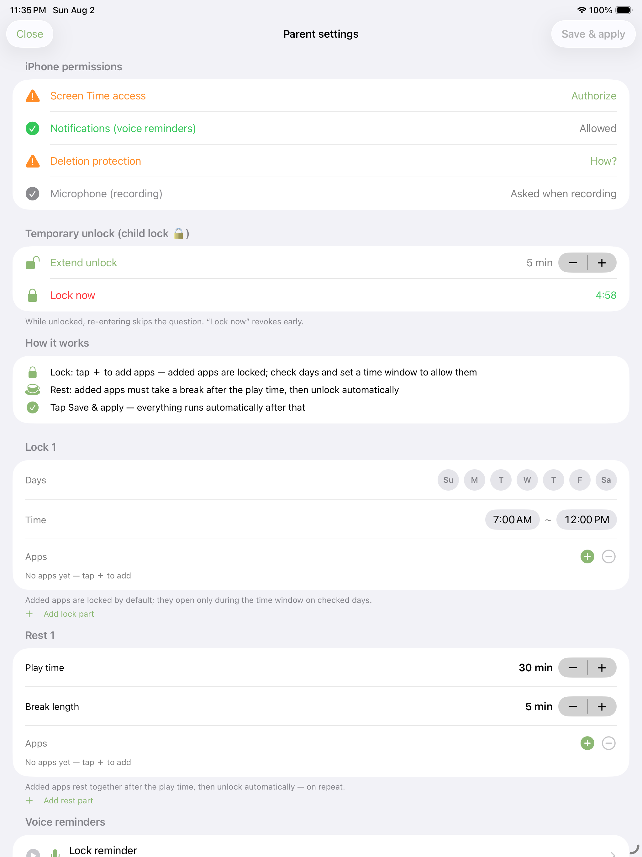 iPad 家長設定全頁 Full parent settings on iPad